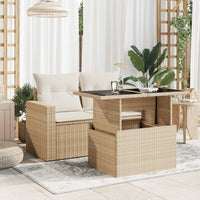 Thumbnail for Gartentisch mit Glasplatte Beige 100x55x73 cm Poly Rattan