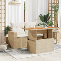 Thumbnail for Gartentisch Beige 100x55x73 cm Poly Rattan und Akazienholz
