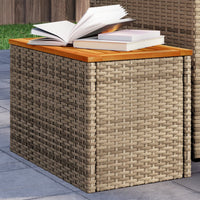Thumbnail for Garten-Beistelltische 2 Stk. Beige 55x34x37 cm Poly Rattan Holz