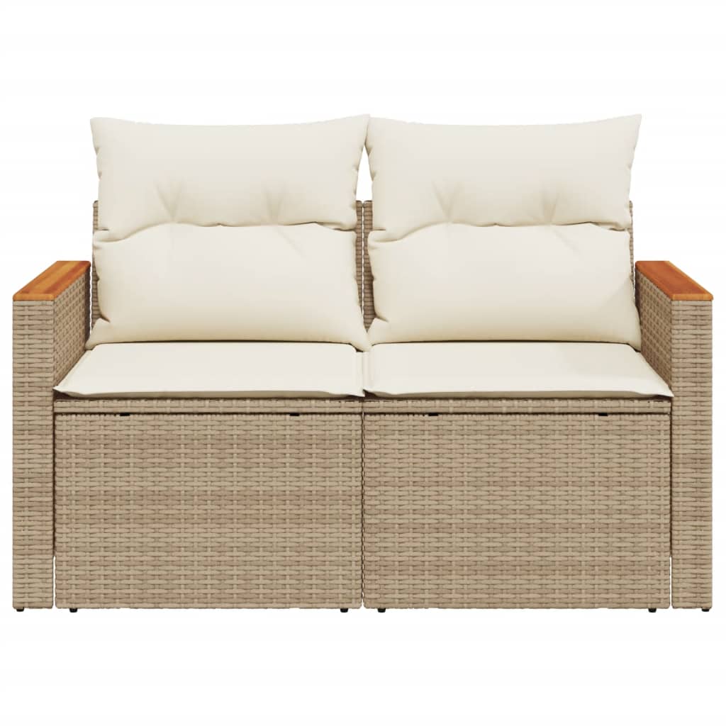Gartensofa mit Kissen 2-Sitzer Beige Poly Rattan