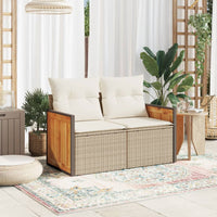 Thumbnail for Gartensofa mit Kissen 2-Sitzer Beige Poly Rattan