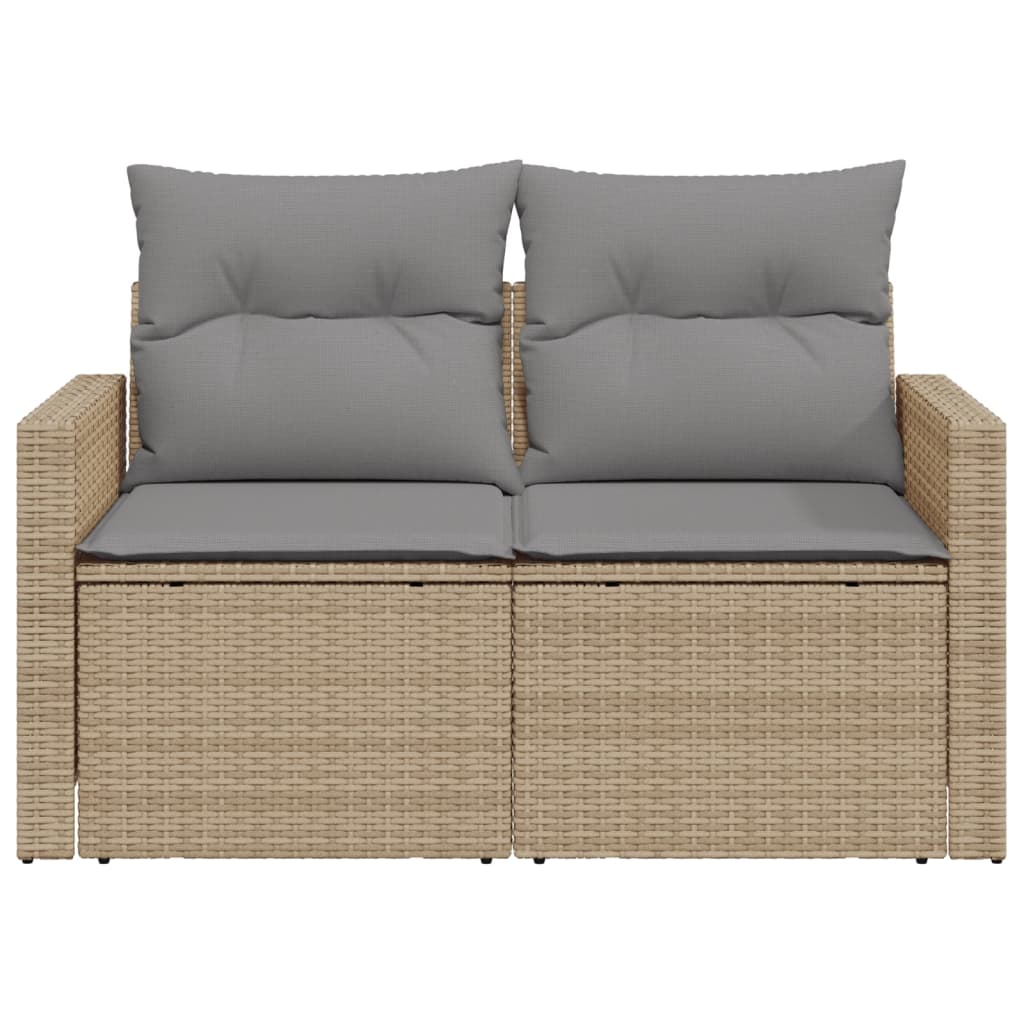 Gartensofa mit Kissen 2-Sitzer Beige Poly Rattan