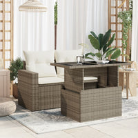 Thumbnail for Gartentisch mit Glasplatte Grau 100x55x73 cm Poly Rattan
