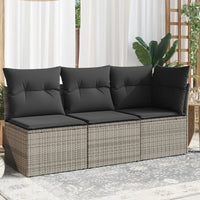 Thumbnail for Gartensofa mit Kissen 3-Sitzer Grau Poly Rattan
