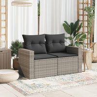 Thumbnail for Gartensofa 2-Sitzer mit Kissen Grau Poly Rattan