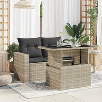 Thumbnail for Gartentisch mit Glasplatte Hellgrau 100x55x73 cm Poly Rattan