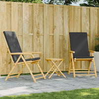 Thumbnail for 3-tlg. Bistro-Set Klappbar mit Dunkelgrauen Kissen Bambus