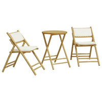 Thumbnail for 3-tlg. Bistro-Set Klappbar mit Cremeweißen Kissen Bambus