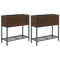 Thumbnail for Hochbeete mit Ablage 2 Stk. Braun 70x28x70 cm Poly Rattan