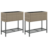 Thumbnail for Hochbeete mit Ablage 2 Stk. Grau 70x28x70 cm Poly Rattan