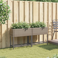 Thumbnail for Hochbeete mit Ablage 2 Stk. Grau 70x28x70 cm Poly Rattan