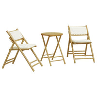 Thumbnail for 3-tlg. Bistro-Set Klappbar mit Cremeweißen Kissen Bambus