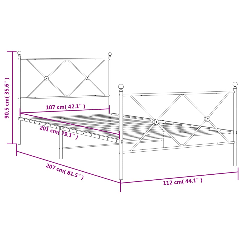 Bettgestell mit Kopf- und Fußteil Metall Weiß 107x203 cm