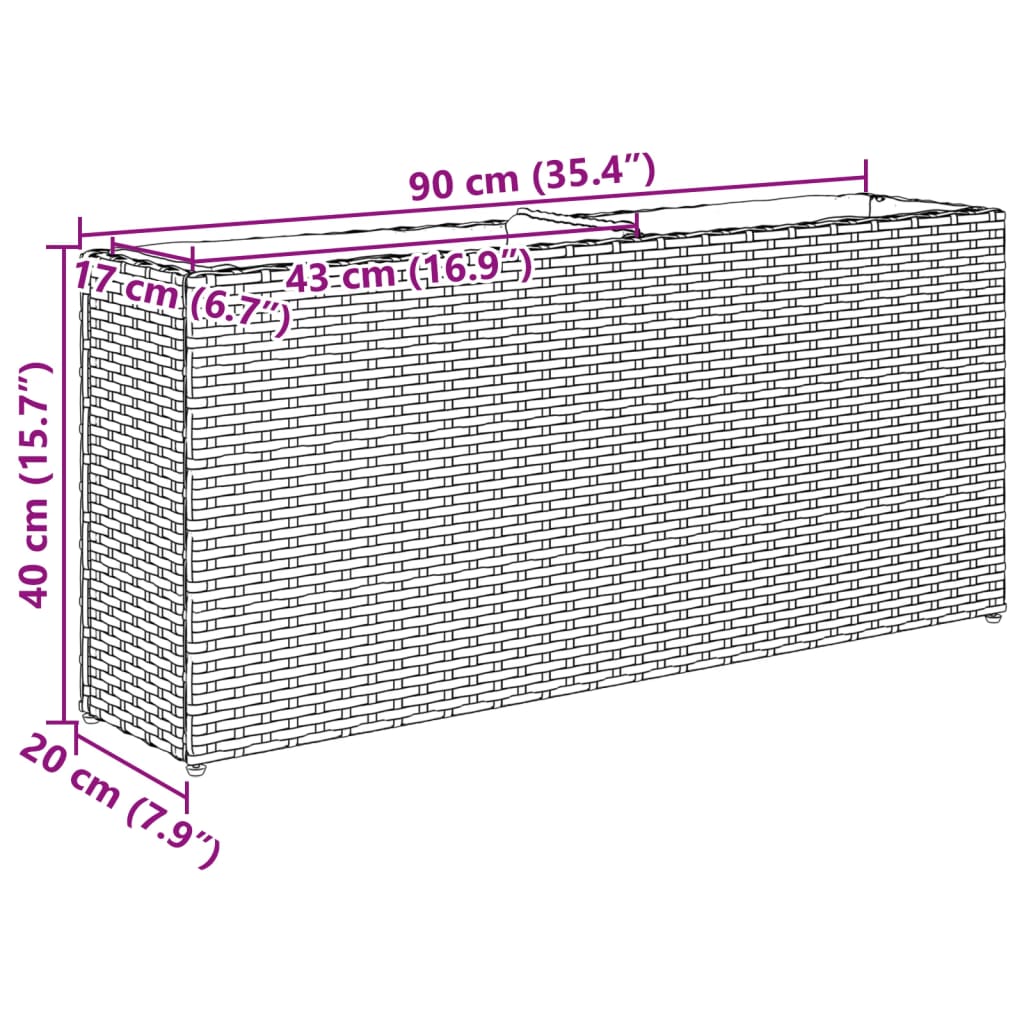 Hochbeet mit 2 Fächern Grau 90x20x40 cm Poly Rattan