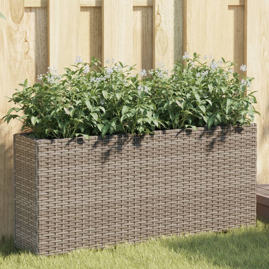 Hochbeet mit 2 Fächern Grau 90x20x40 cm Poly Rattan