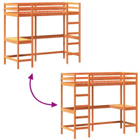 Thumbnail for Hochbett mit Schreibtisch Wachsbraun 80x200cm Massivholz Kiefer