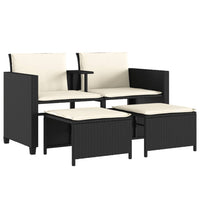 Thumbnail for Gartensofa 2-Sitzer mit Tisch und Hockern Schwarz Poly Rattan