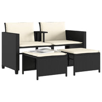 Thumbnail for Gartensofa 2-Sitzer mit Tisch und Hockern Schwarz Poly Rattan
