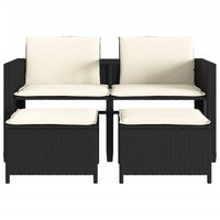 Thumbnail for Gartensofa 2-Sitzer mit Tisch und Hockern Schwarz Poly Rattan