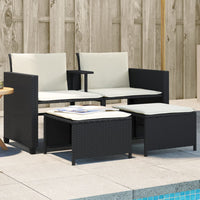 Thumbnail for Gartensofa 2-Sitzer mit Tisch und Hockern Schwarz Poly Rattan