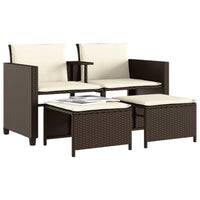 Thumbnail for Gartensofa 2-Sitzer mit Tisch und Hockern Braun Poly Rattan