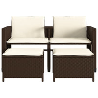 Thumbnail for Gartensofa 2-Sitzer mit Tisch und Hockern Braun Poly Rattan