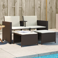Thumbnail for Gartensofa 2-Sitzer mit Tisch und Hockern Braun Poly Rattan