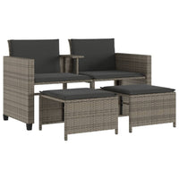 Thumbnail for Gartensofa 2-Sitzer mit Tisch und Hockern Grau Poly Rattan