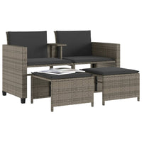 Thumbnail for Gartensofa 2-Sitzer mit Tisch und Hockern Grau Poly Rattan