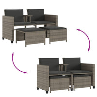 Thumbnail for Gartensofa 2-Sitzer mit Tisch und Hockern Grau Poly Rattan