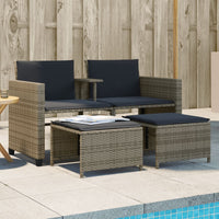 Thumbnail for Gartensofa 2-Sitzer mit Tisch und Hockern Grau Poly Rattan