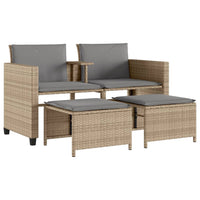 Thumbnail for Gartensofa 2-Sitzer mit Tisch und Hockern Beige Poly Rattan