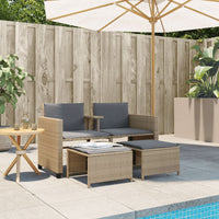 Thumbnail for Gartensofa 2-Sitzer mit Tisch und Hockern Beige Poly Rattan