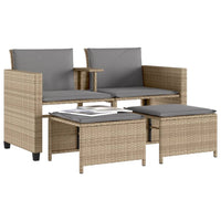 Thumbnail for Gartensofa 2-Sitzer mit Tisch und Hockern Beige Poly Rattan