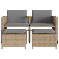 Thumbnail for Gartensofa 2-Sitzer mit Tisch und Hockern Beige Poly Rattan