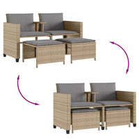 Thumbnail for Gartensofa 2-Sitzer mit Tisch und Hockern Beige Poly Rattan