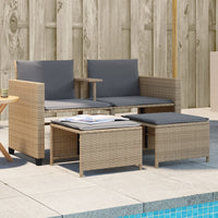 Thumbnail for Gartensofa 2-Sitzer mit Tisch und Hockern Beige Poly Rattan