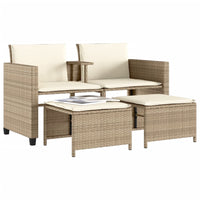 Thumbnail for Gartensofa 2-Sitzer mit Tisch und Hockern Beige Poly Rattan