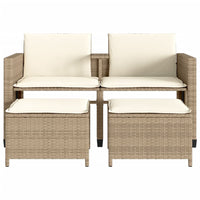Thumbnail for Gartensofa 2-Sitzer mit Tisch und Hockern Beige Poly Rattan