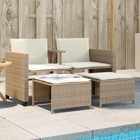 Thumbnail for Gartensofa 2-Sitzer mit Tisch und Hockern Beige Poly Rattan