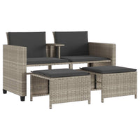 Thumbnail for Gartensofa 2-Sitzer mit Tisch und Hockern Hellgrau Poly Rattan