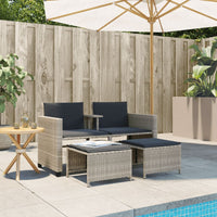 Thumbnail for Gartensofa 2-Sitzer mit Tisch und Hockern Hellgrau Poly Rattan