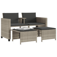Thumbnail for Gartensofa 2-Sitzer mit Tisch und Hockern Hellgrau Poly Rattan