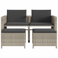 Thumbnail for Gartensofa 2-Sitzer mit Tisch und Hockern Hellgrau Poly Rattan