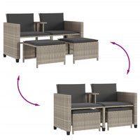 Thumbnail for Gartensofa 2-Sitzer mit Tisch und Hockern Hellgrau Poly Rattan