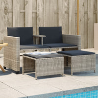 Thumbnail for Gartensofa 2-Sitzer mit Tisch und Hockern Hellgrau Poly Rattan