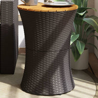 Thumbnail for Garten-Beistelltisch Trommelform Schwarz Poly Rattan Massivholz