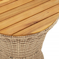 Thumbnail for Garten-Beistelltisch Trommelform Beige Poly Rattan Massivholz