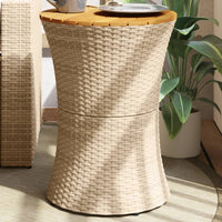 Thumbnail for Garten-Beistelltisch Trommelform Beige Poly Rattan Massivholz