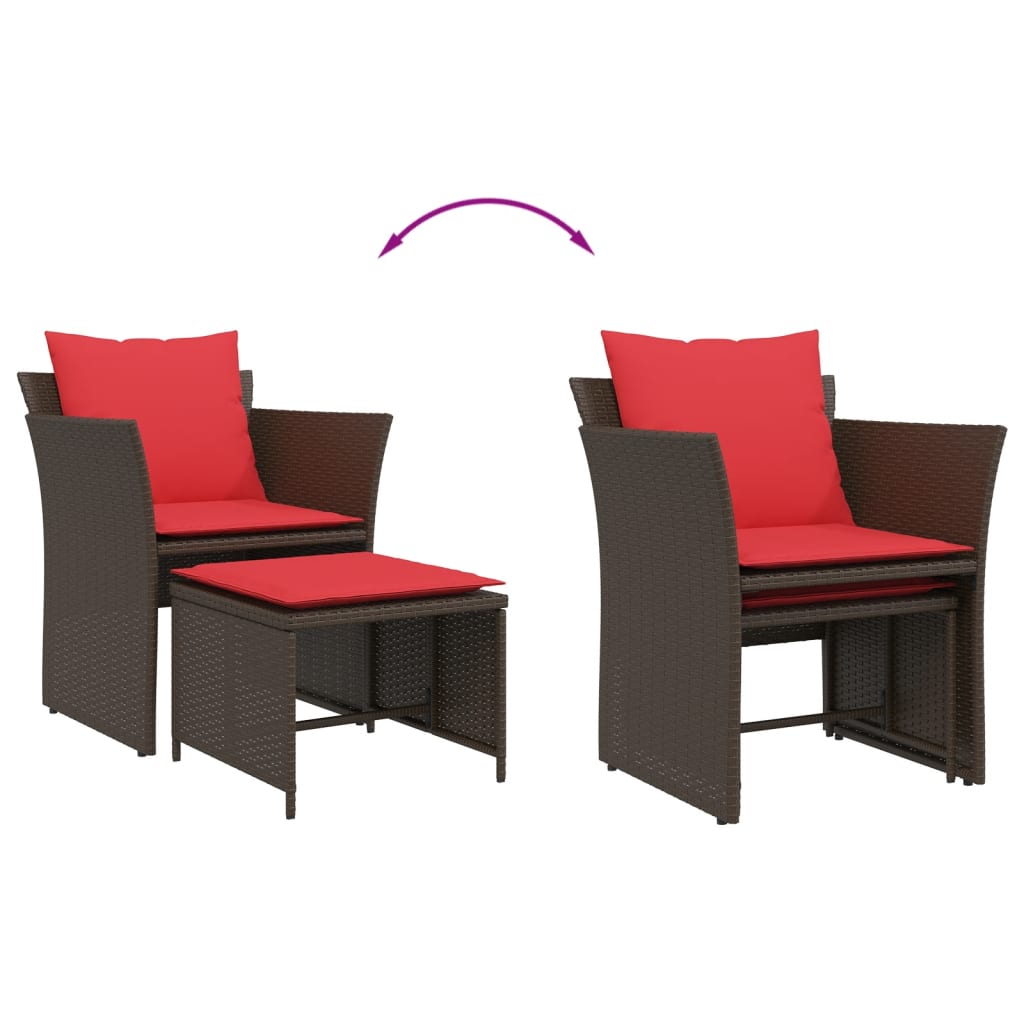 Gartenstuhl mit Fußhocker Braun Poly Rattan
